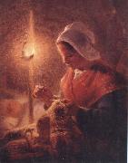 Jean Francois Millet Woman Sewing by Lamplight oil painting artist
